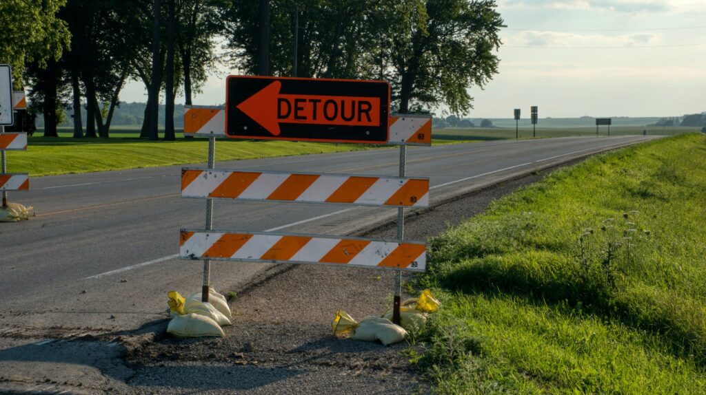 look for detour road closed sign